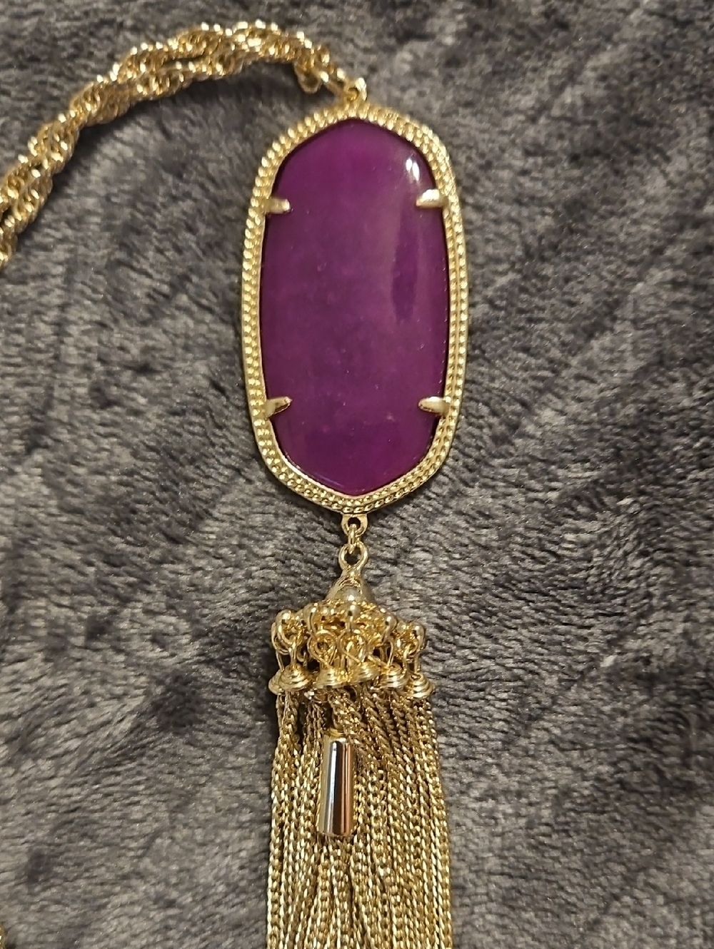 Gold-Tone Purple Stone Tassel Pendant Necklace - Women Jewelry